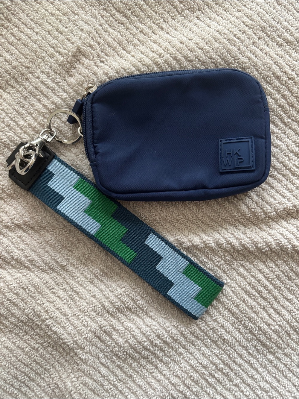 IHKWIP Navy Wristlet Clutch with Green & Light Blue Strap